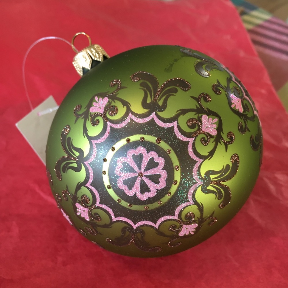 NWT Green Pink Christmas ornament Dillards
